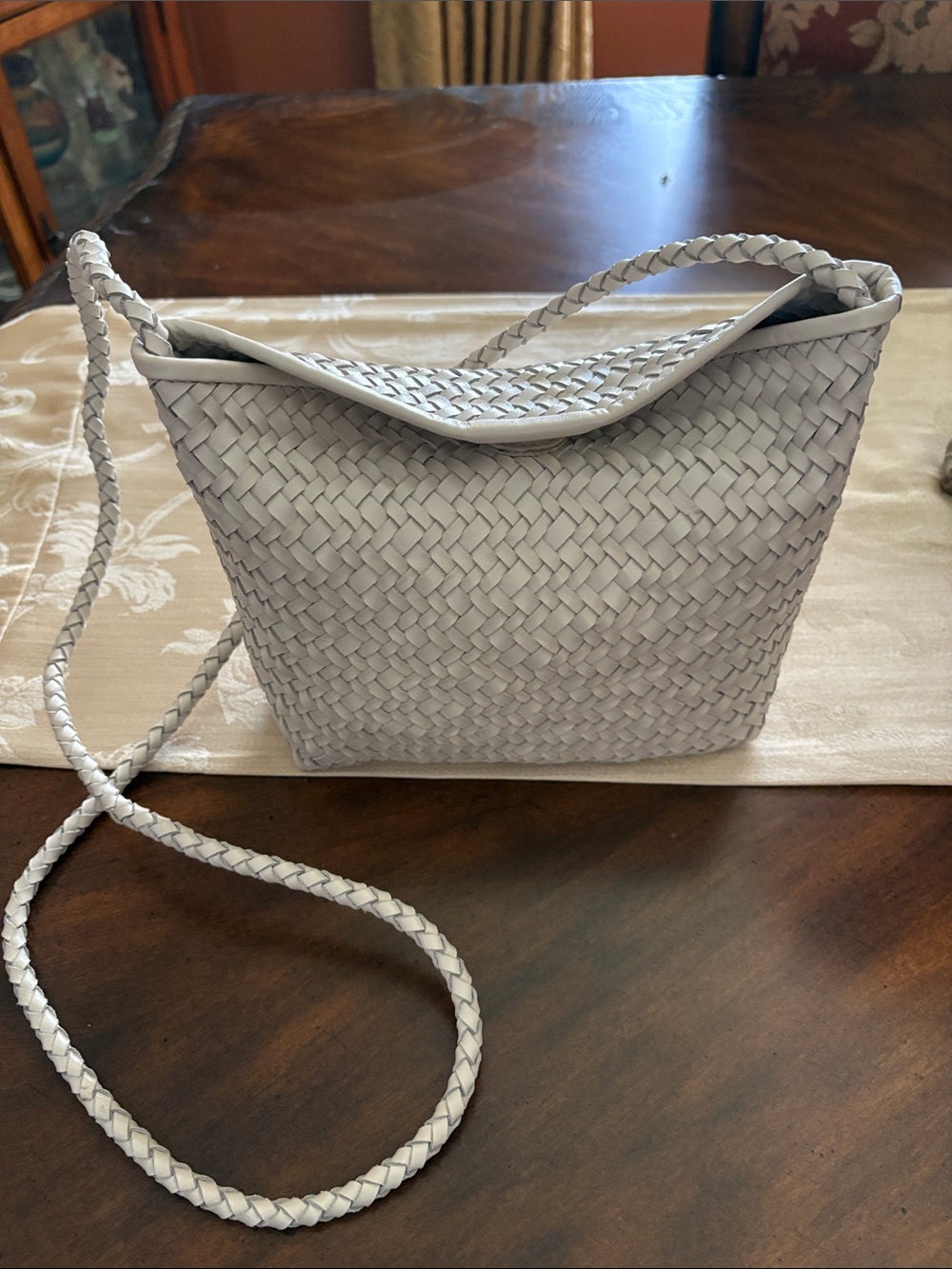 Madewell Signature Woven Leather Cross Body Bag in Cream
